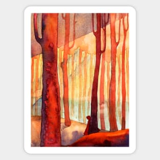 Red forest, sunset Sticker
